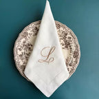 Script Font Monogram Embroidered White Dinner Cloth Napkins, White Housewarming Gift Wedding Event Napkin