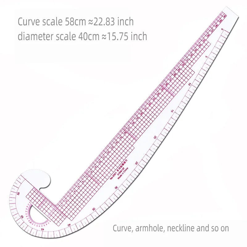Empire sewing ruler and French curve, used for pattern making drafting, transparent plastic fashion designer ruler pieces assemb