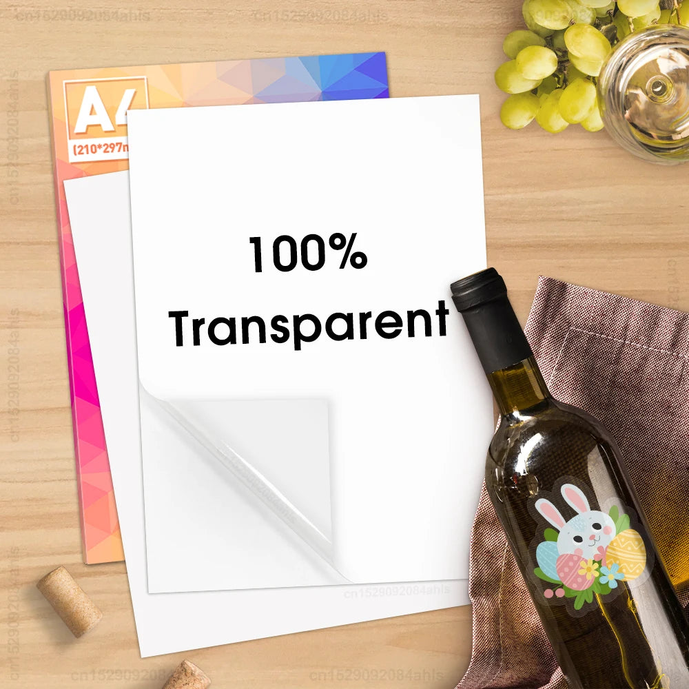 100% Transparent A4 Paper Sheets Adhesive Printable Label Sticker Paper Glossy for Inkjet Printer Clear Vinyl Label Copy Paper