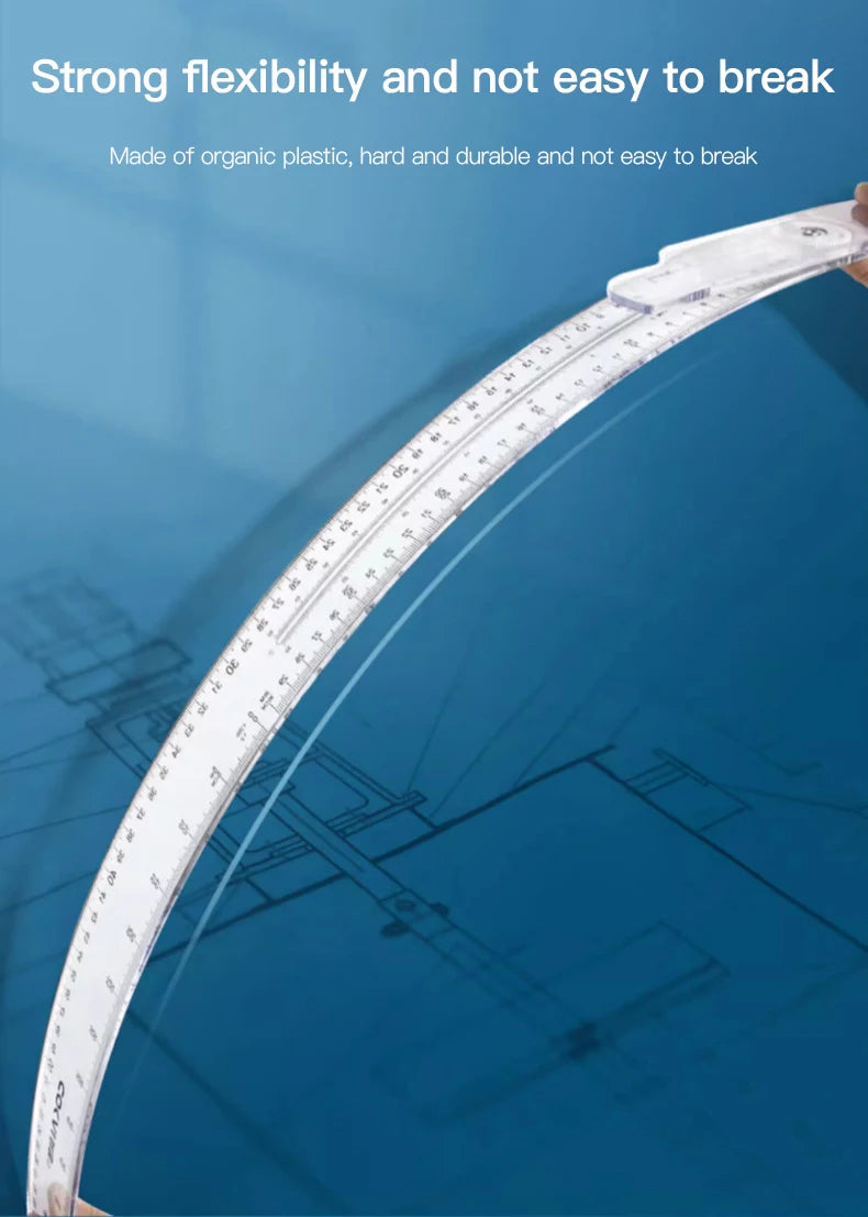 2/1pcs Multifunction Rotatable T-Square Ruler 4mm Thicken Plastic Math Line Circular Transparent Folding Geometric Drawing Ruler