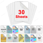 30 Sheets Printable Vinyl Sticker Paper A4 Waterproof Adhesive Transparent Glossy White Copy Paper for Inkjet Printer DIY Labels