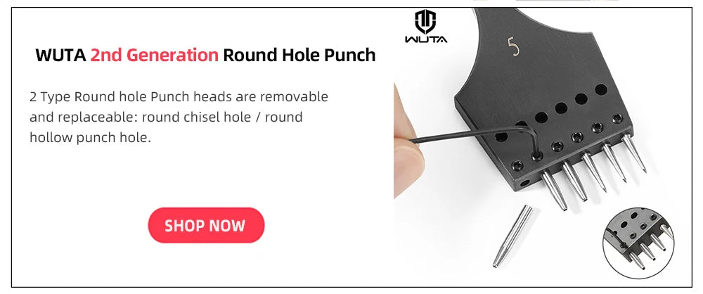 WUTA 3G Leather Punches Head Replaceable Pricking Iron Removable Diamond Olive Round Hole French Style Chisel DIY Craft Tools