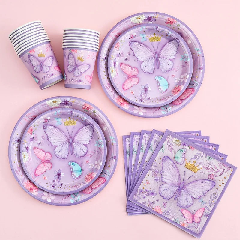 Butterfly Birthday Party Decoration  Butterfly Party Disposable Tableware Paper Cup Plate Birthday  Party