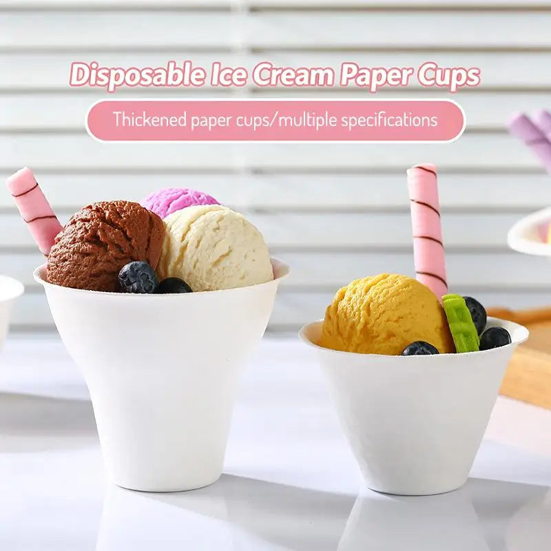 10Pcs Disposable Ice Cream Cup Dessert Cake Paper Cup Shaved Ice Yogurt Bowl Food Grade Tiramisu Dessert Pulp Cups