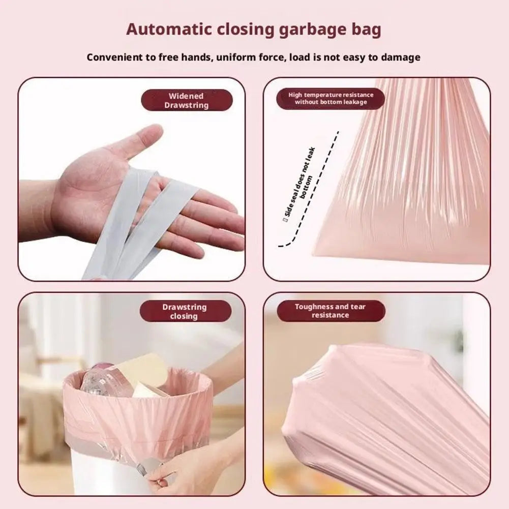 100PCS/Roll Drawstring Trash Bags Tear-Free,Leakproof,Heavy Duty,Strong Garbage Can Liners for Home Household Use