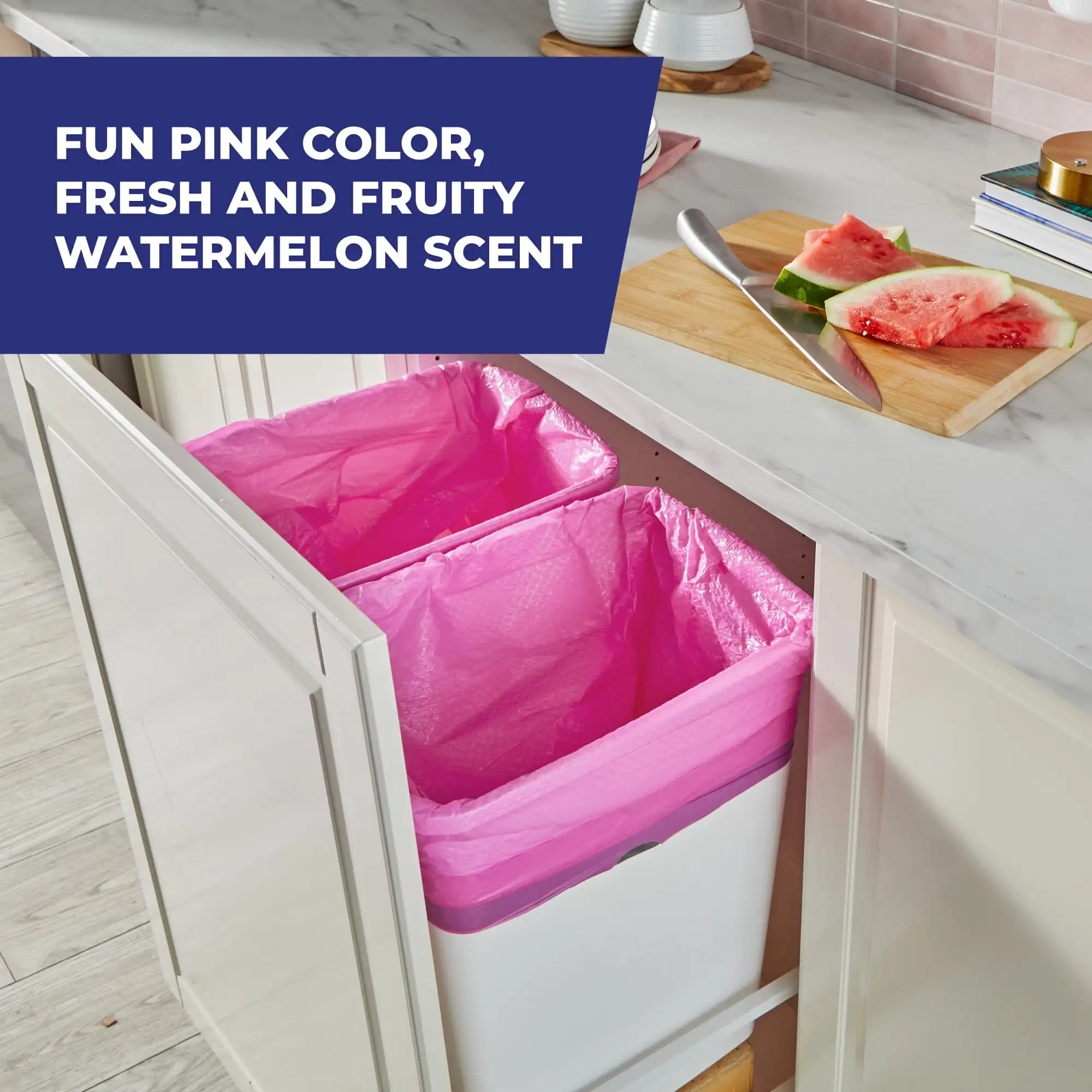 Ultra‑Strong Pink 13 Gallon Tall Kitchen Garbage Bags, Fabuloso Watermelon Fragrance, Heavy‑Duty Scented Trash Bags for Home Kitchen Use, 20 Bags