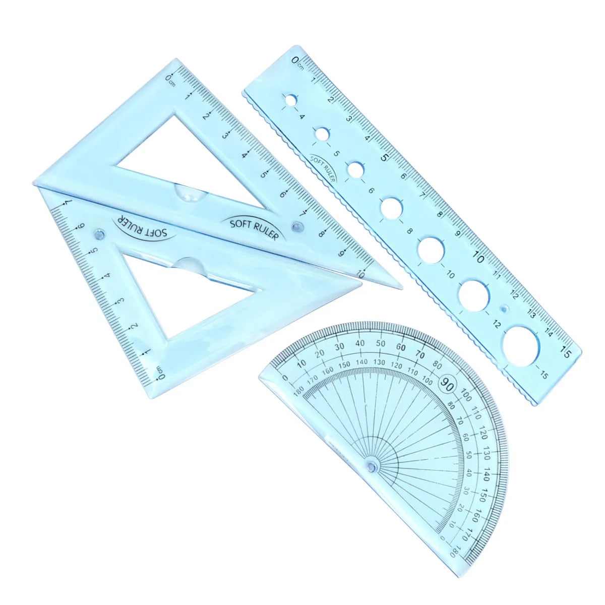 4Pcs Bendable Plastic Ruler Set Small Size Easy Carry Clear Scale Non Slip Geometry Tools for Kids Students Teachers Architects