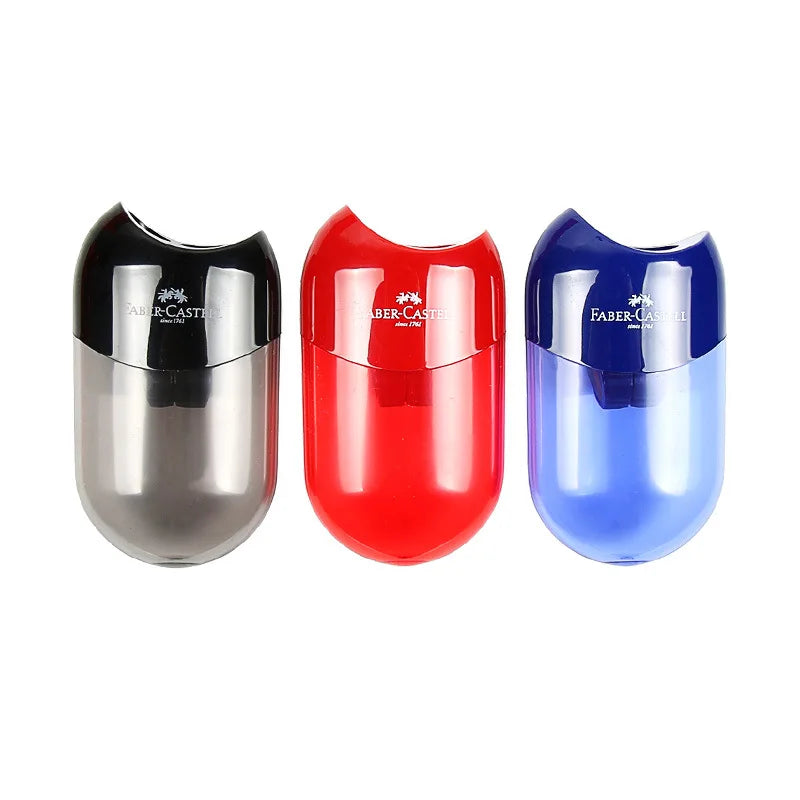 Faber Castell Cute Pencil Sharpener Double Hole with Container Plastic Student School Stationery Mini Manual Pencil Sharpeners