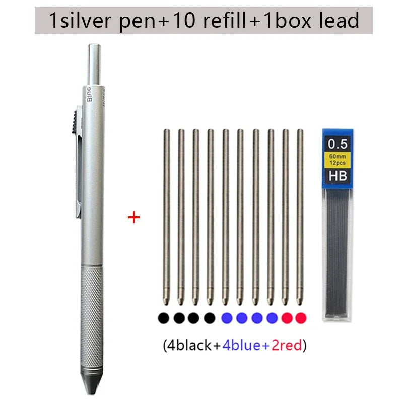 Metal Multicolor Pen 4 In 1 Gravity Sensor Ballpoint Pen 3 Colors Ball Pen and 1 Mechanical Pencil Office School Stationery Gfit