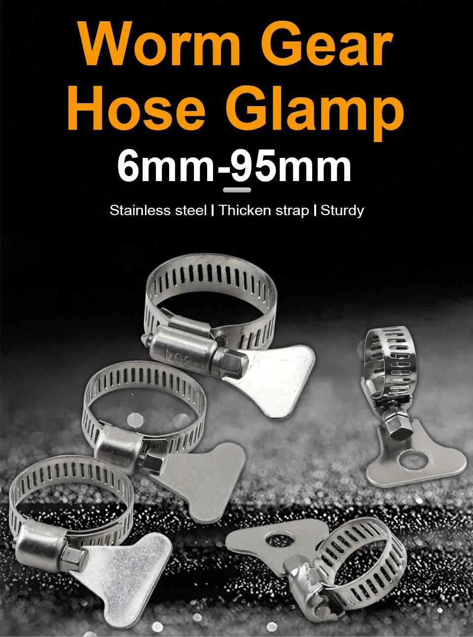 JUIDINTO 2-10pcs Worm Gear Hose Clamp 6-95mm Adjustable Key Clamp Hose Clip Stainless Steel for Water Pipe Automotive Mechanical