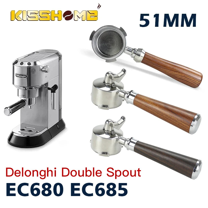 51mm Coffee Portafilter Double Spout Delonghi EC680 EC685 Espresso Machine Accessories Replacement Filter Basket Barista Tools