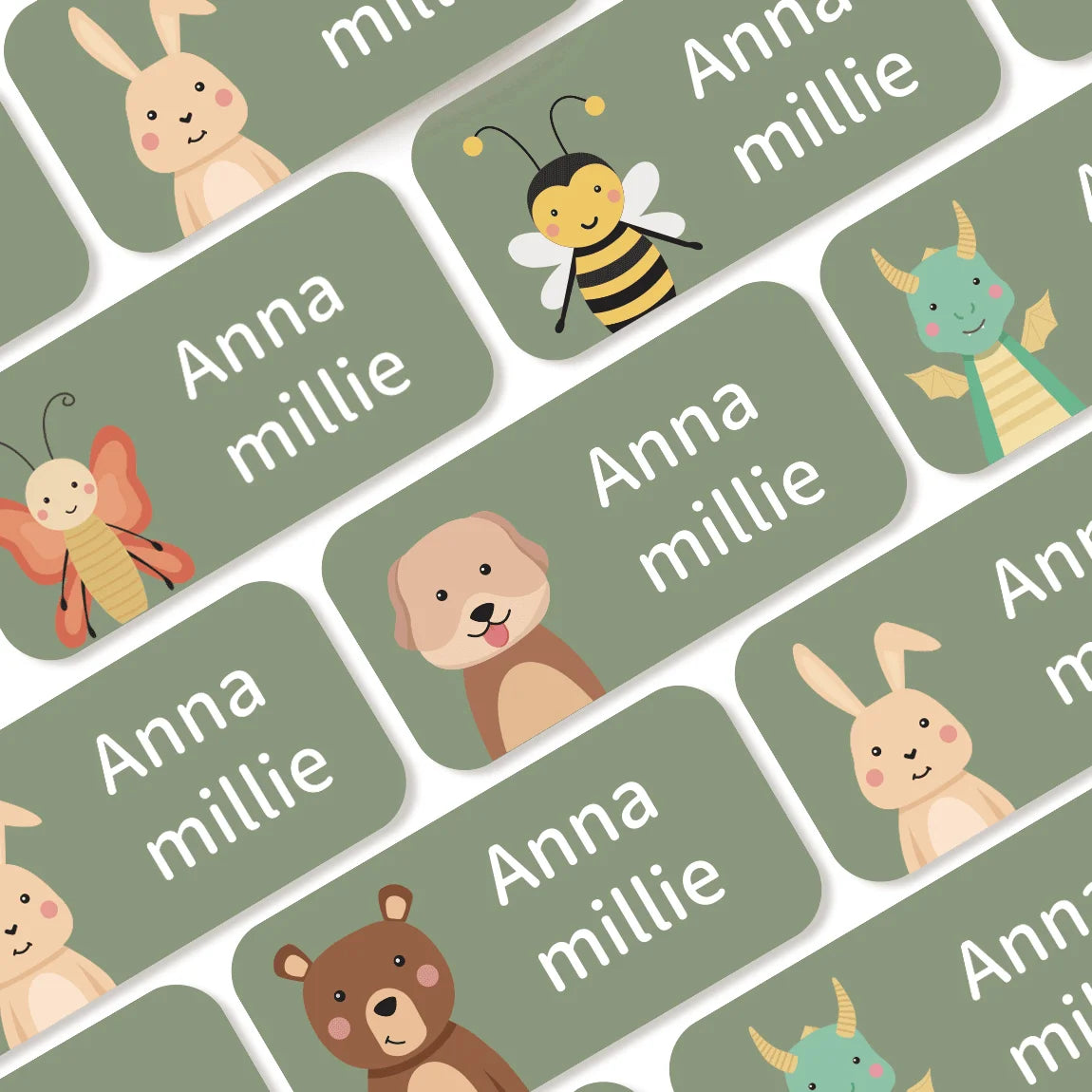 Custom Name Labels Stickers, Waterproof Personalized Clothing & Item Tags, Cute Animal Labels for Bottles Lunch Box, 72pcs