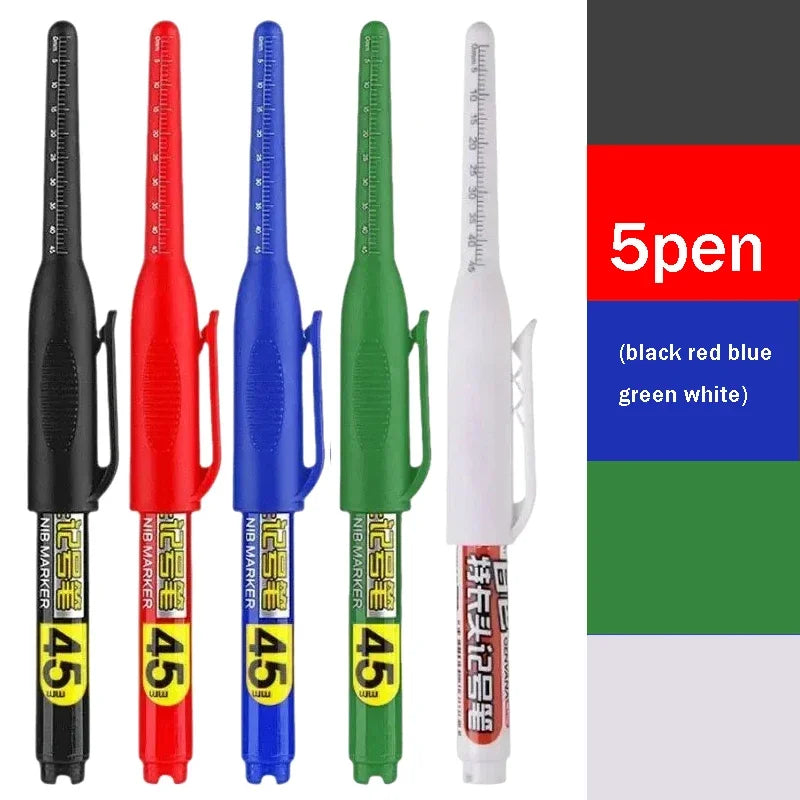 1-12 PCS 45mm Tip Waterproof Long Head Marker Pen Quick-Dry Ink for Woodworking Construction, Deep Hole White Black Red Blue