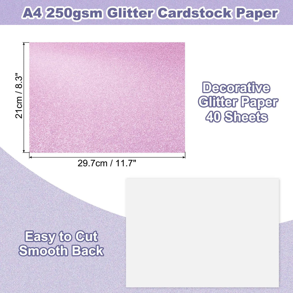40Sheets A4 Glitter Cardstock Glitter Paper Card Stock Shiny Scrapbook 250gsm Sparkly Paper Large Shimmer for Scrapbook DIY Art