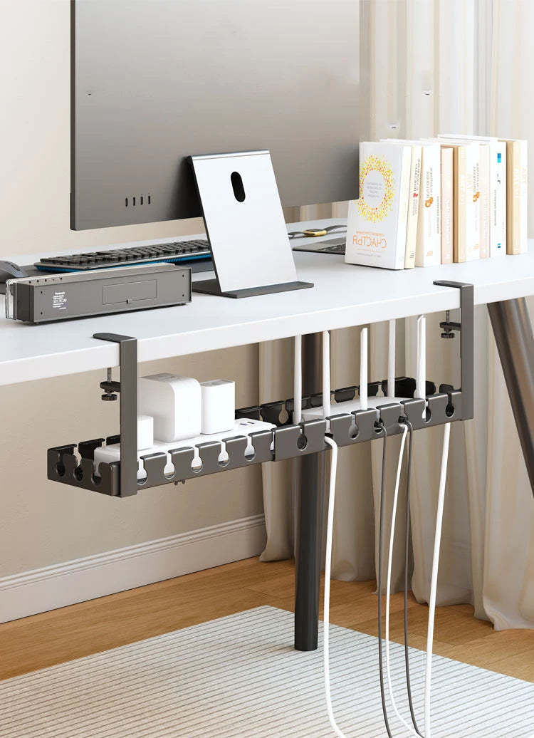 Under Table Storage Rack No Punching Metal Cable Management Tray Home Office Desk Wire Organizer Retractable Power Strip Storage