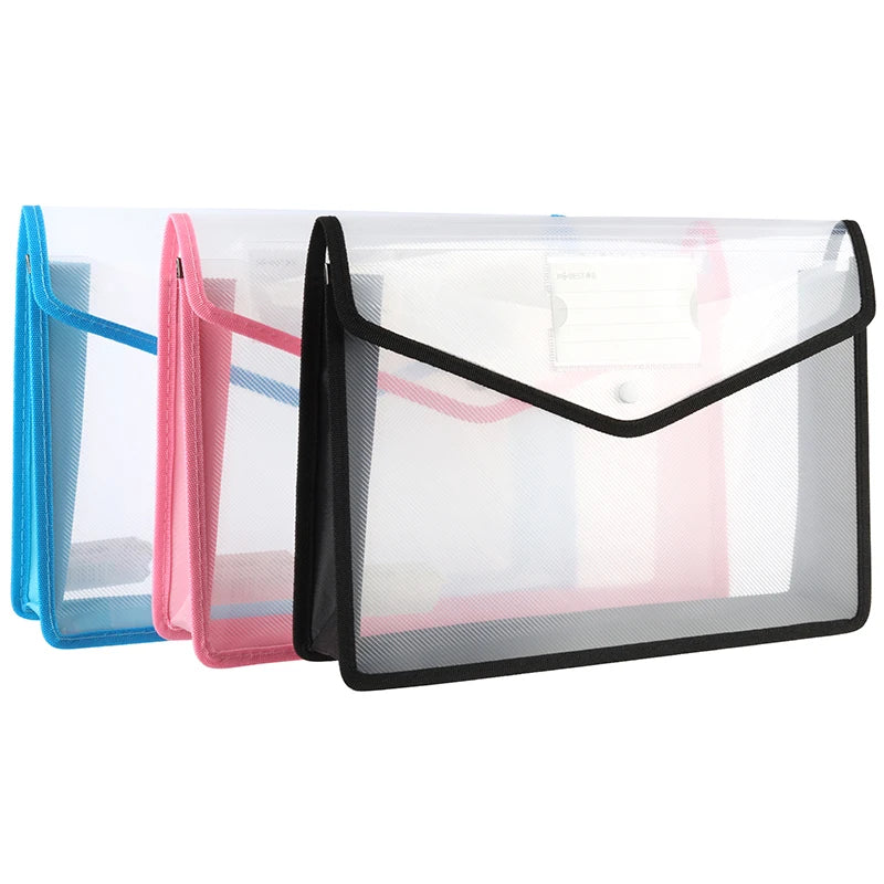1Pcs Transparent A4 Waterproof File Folder with Press Button Plastic Document Bag for Data Storage Office Supplies