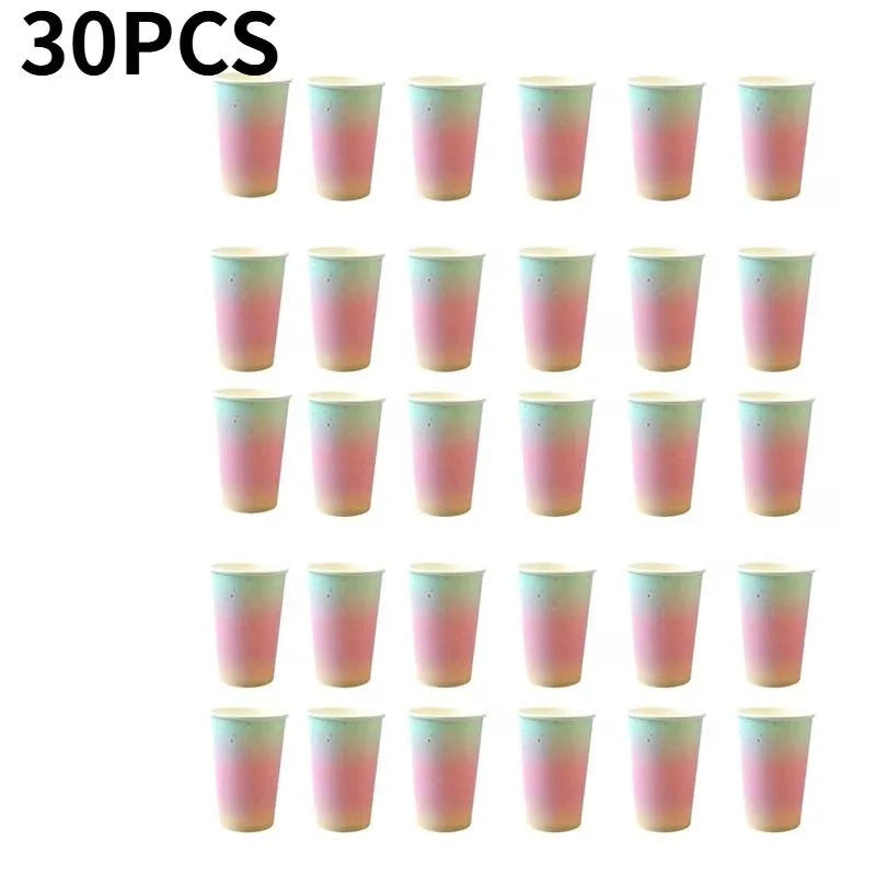 10/20/30PCS Rainbow Gradient Disposable Paper Cups Suitable for Birthday Wedding Baby Shower  Dessert Milkshake Cold Drink Cup