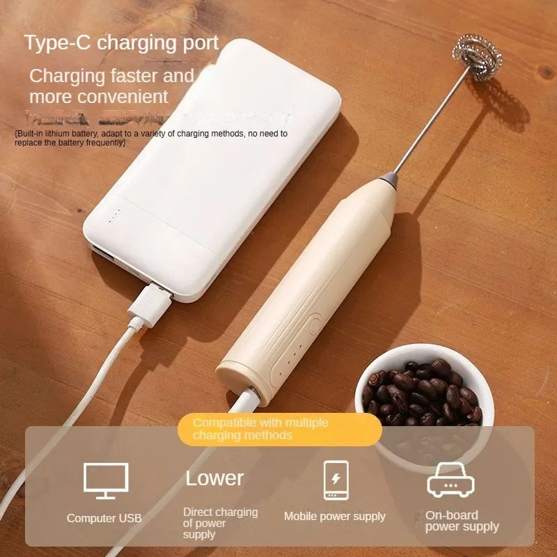 3-in-1 Electric Milk Frother & Hand Mixer, Wireless with Dual Spring, 3 Speeds & Type-C for Coffee, Baking, Kitchen & DIY Drinks