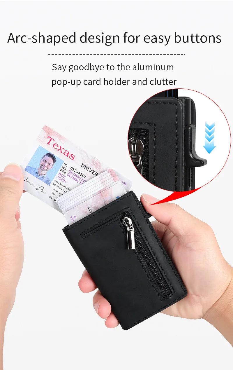 RFID Blocking Pop-up Minimalist Wallet for Men, Luxury Magnetic Leather Credit Card Holder, Unisex Slim Bank Cardholder Purse