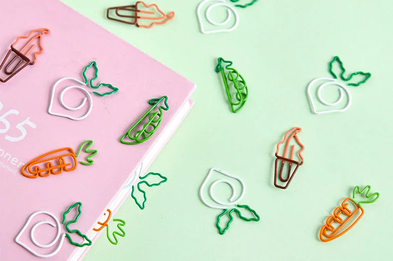 10Pcs Creative Vegetable Carrot Ice Cream Paper Clip Metal Bookmark  DIY Student Read Label Supplies Stationery
