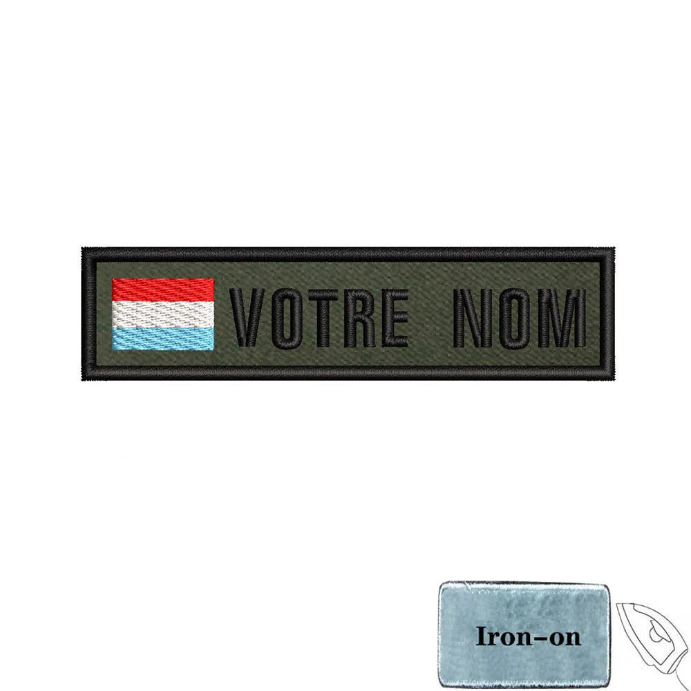 1PC 10cmX2.5cm Custom Name Flag Patch Stripes Badge Iron On Or Hook Loop Armband Germany Luxembourg Armenia Serbia green