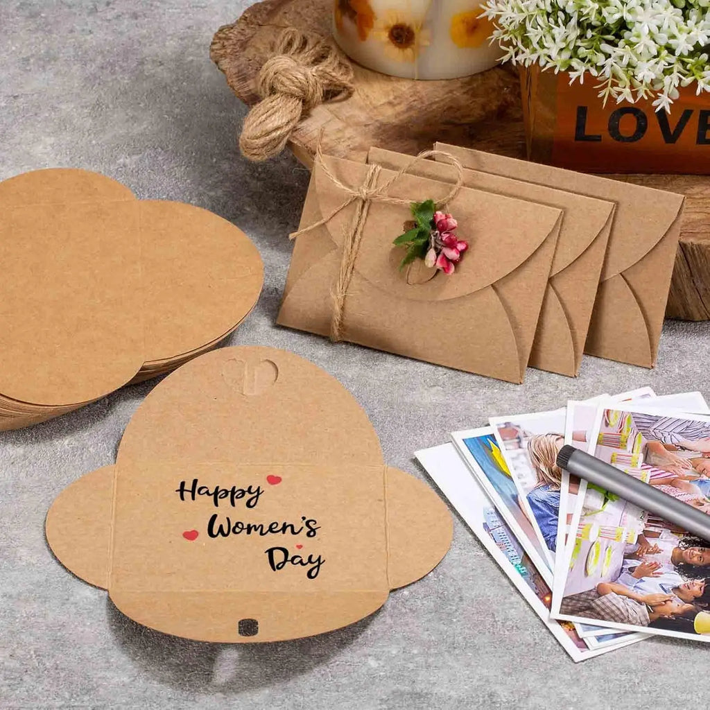 50pcs Japanese Kraft Paper Heart Envelopes - Vintage Ins Aesthetic for Couples Love Letters, European Style Creative Pouch