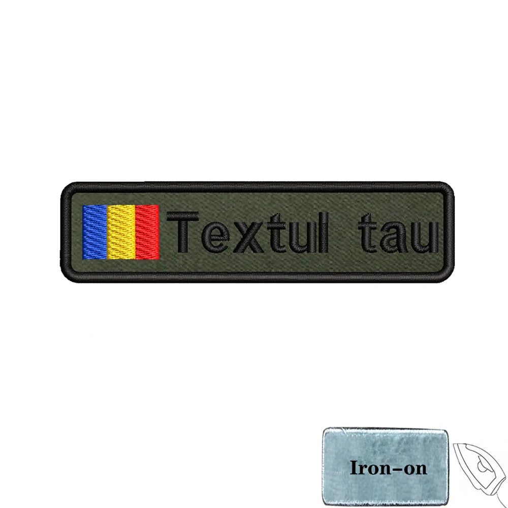 1PC 10cmX2.5cm Custom Name flag Patch Stripes Badge tags Iron On Or Hook Loop Army green Estonia Austria Bulgaria Luxembourg