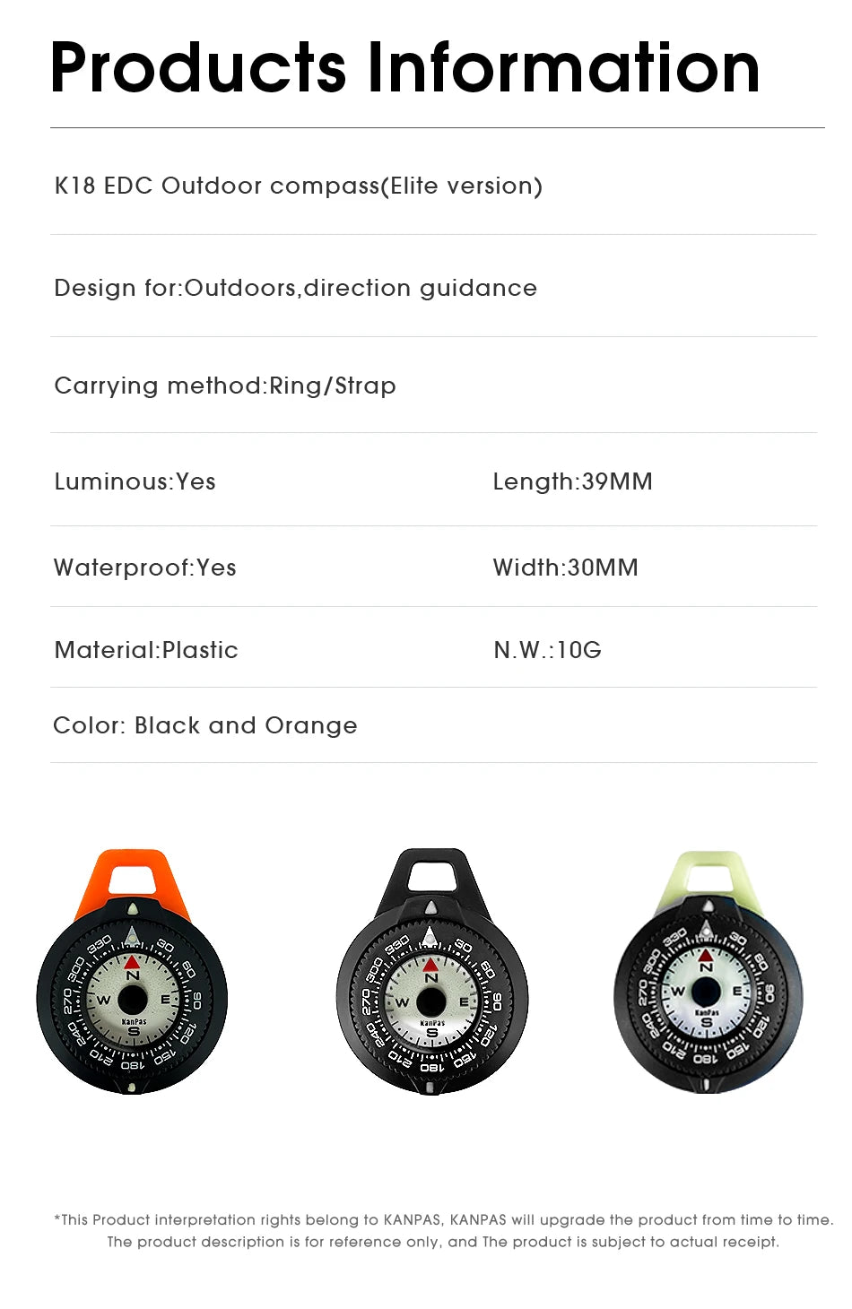 Kanpas EDC Outdoor Compass with Luminous / High Quality Compass / Outdoor Compass / Adventure Compass / K18 / K25