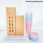 Reusable Plastic Cups With Pink Ribbons, 24 Ounces With Straws And Lids. For Parties, Drinking, Coffee, Weddings, Birthdays