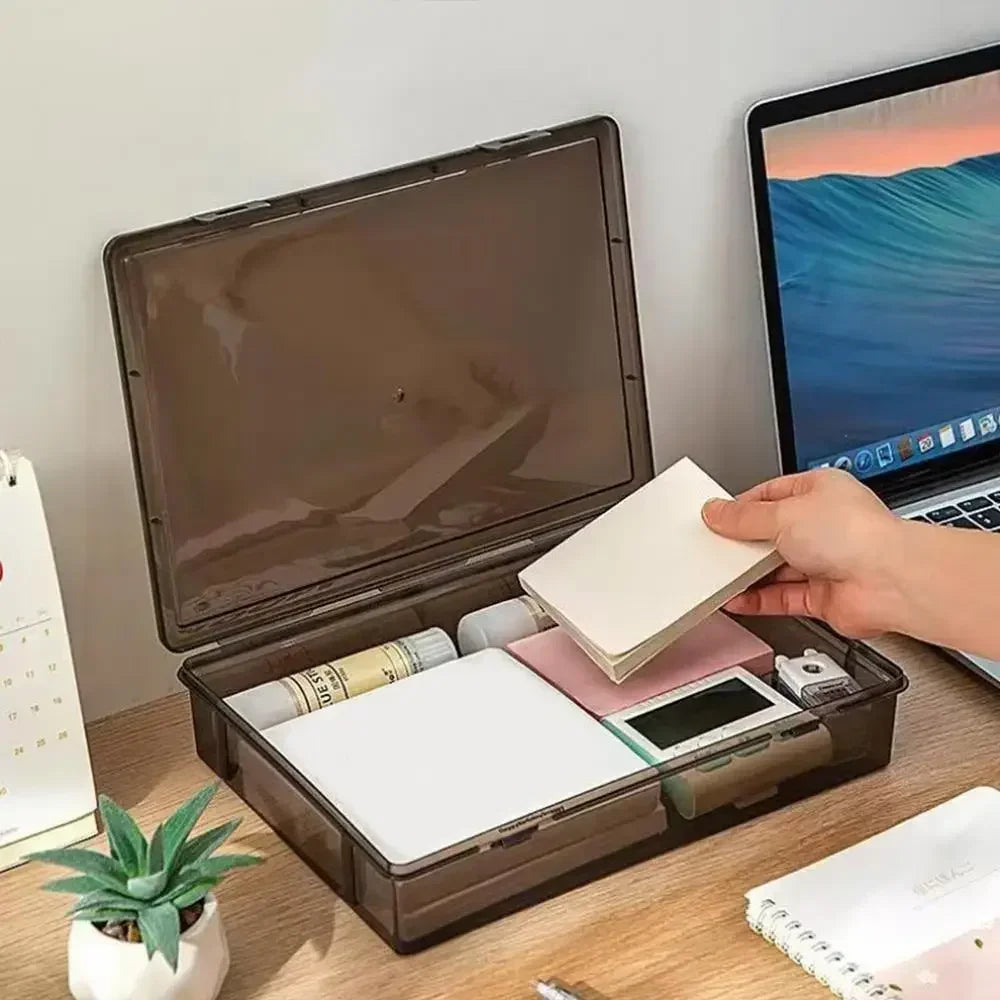 A4 Dust Proof Document Organizer Storage Box Black Transparent Simple Certificate File Box Container for Easy Organization