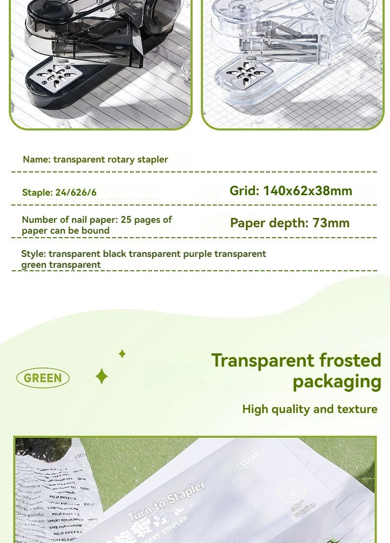 Acrylic Transparent Stapler 360-Degree Rotating Multifunctional Powerful Long Stapler for School And Office Use