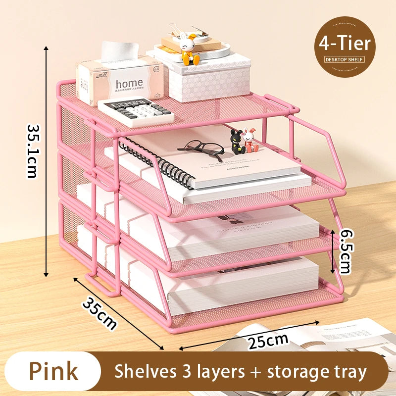 Metal desktop file rack, bookcase, office file storage box, multi-layer iron file frame, data storage, folder shelving