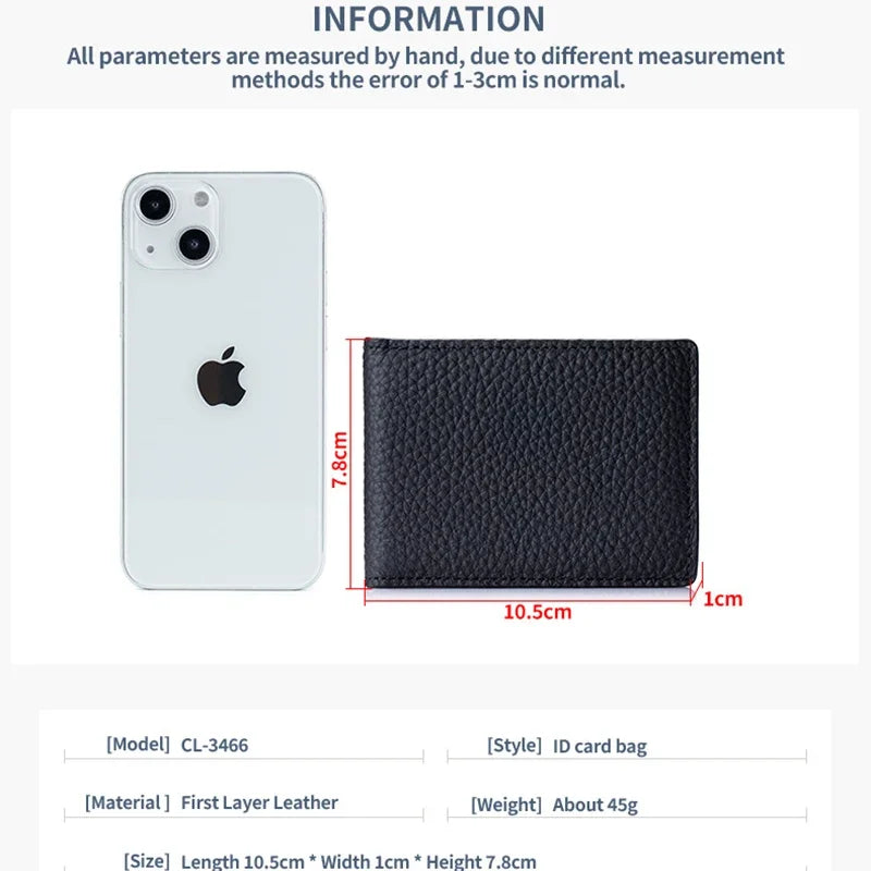 Thin Minimalist Bifold Design Driver's Licence Cover Genuine Leather ID Badge Window Slot Credit and Debit Vaccinum Cards Holder