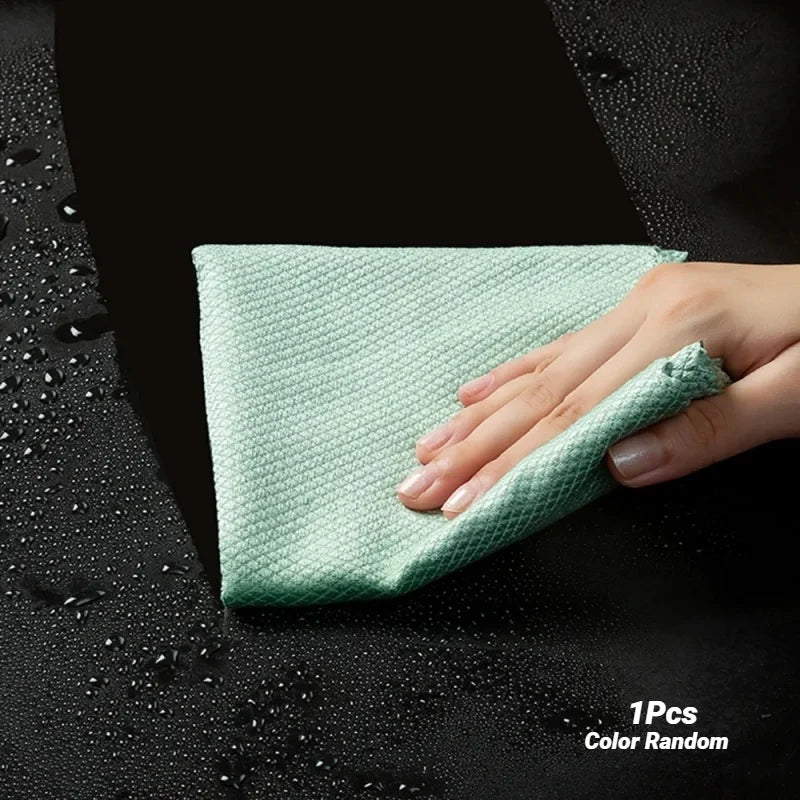 Fish Scale Microfiber Cleaning Cloth Lint Free No Trace Reusable Polishing Rag For Window Car Kitchen Mirror Glass