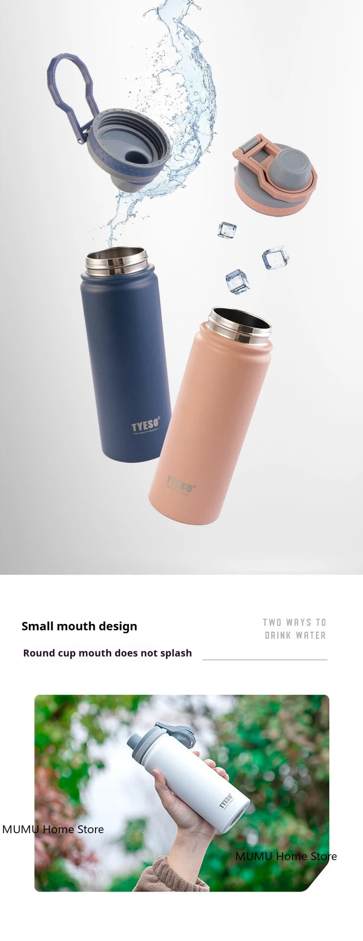 TYESO 600/750ML Thermos Bottle Stainless Steel Vacuum Flask Travel Cup Insulated Water Bottle Sport Thermal Mug Hot & Cold Mug