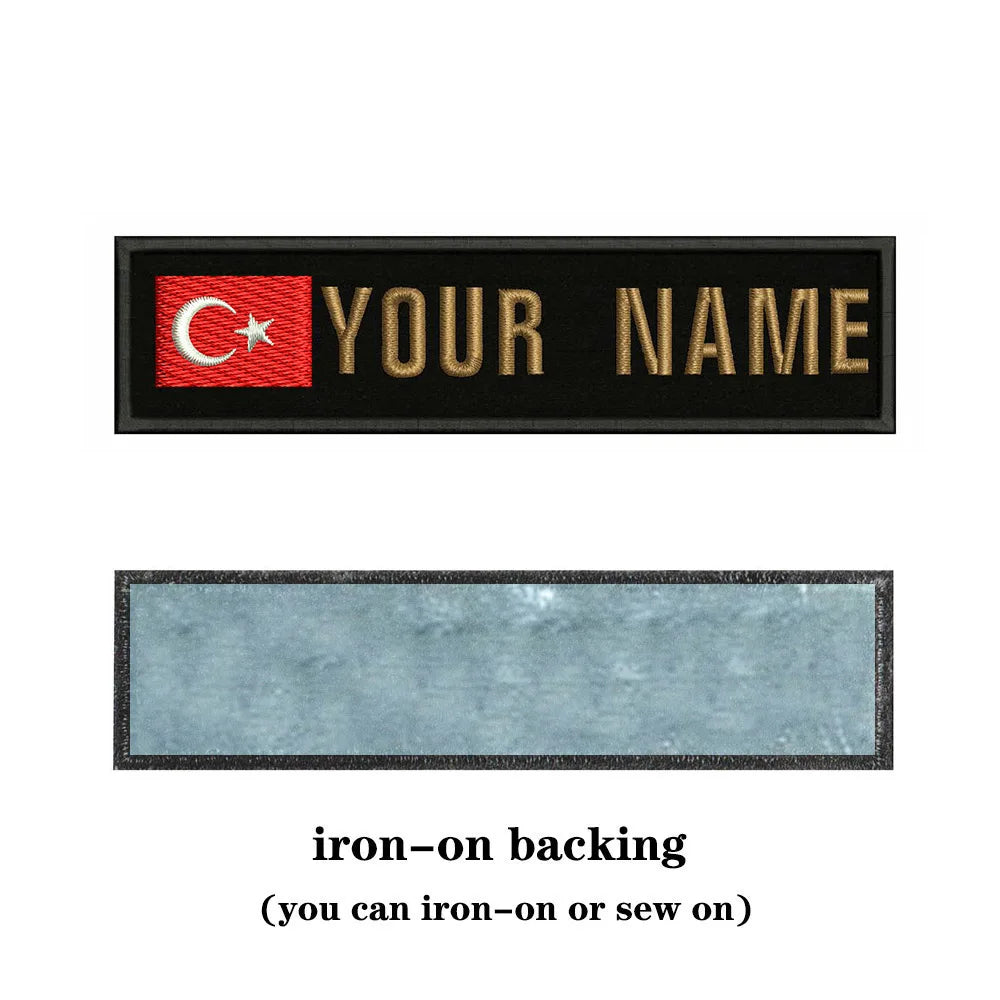 Turkish Flag Turkey 10X2.5cm Embroidery Custom Name Text Patch Stripes Badge Iron On Or  Patches