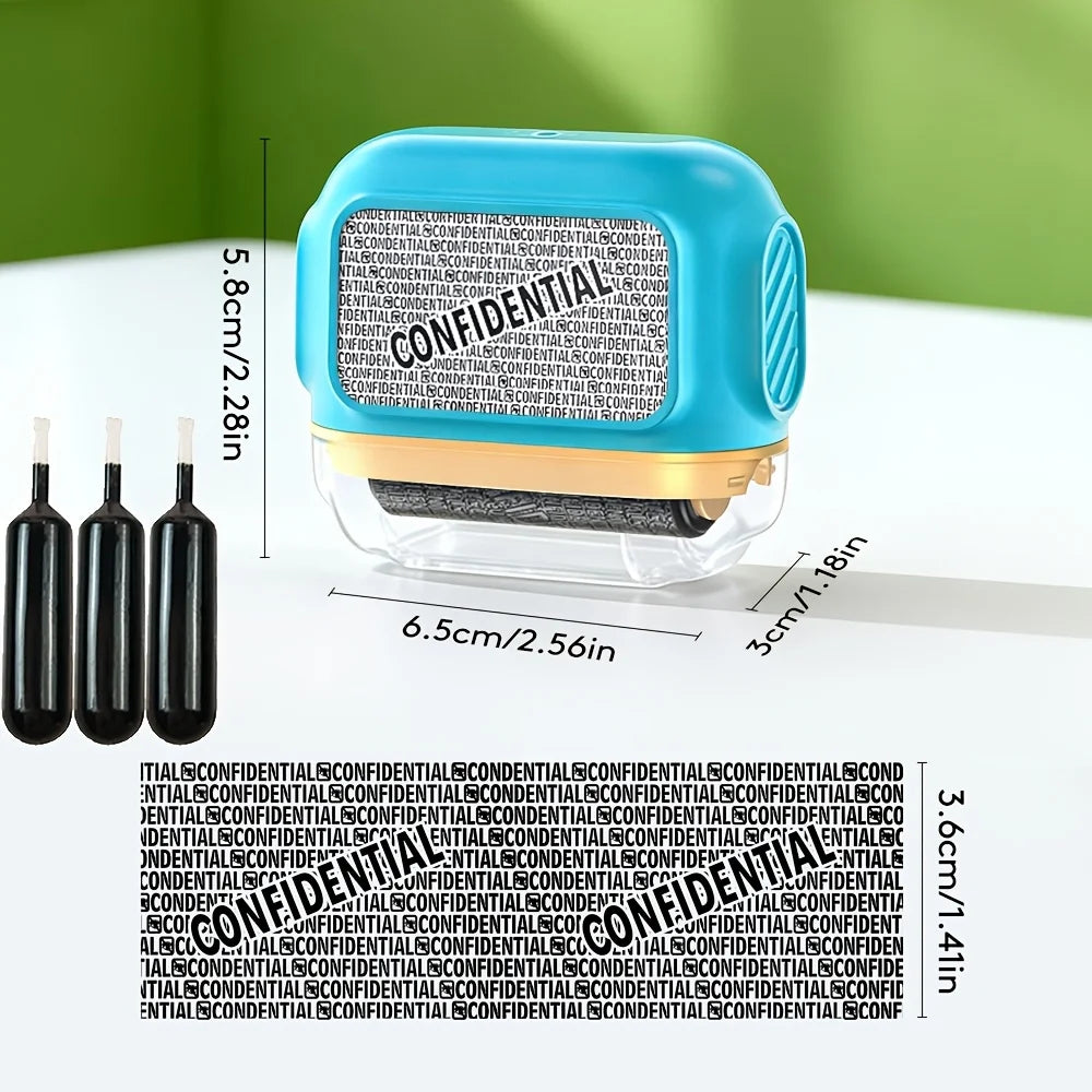A005 Large Roller Privacy Stamp, Identity Theft Protection & Confidentiality Guard, with 3 Refill Inks