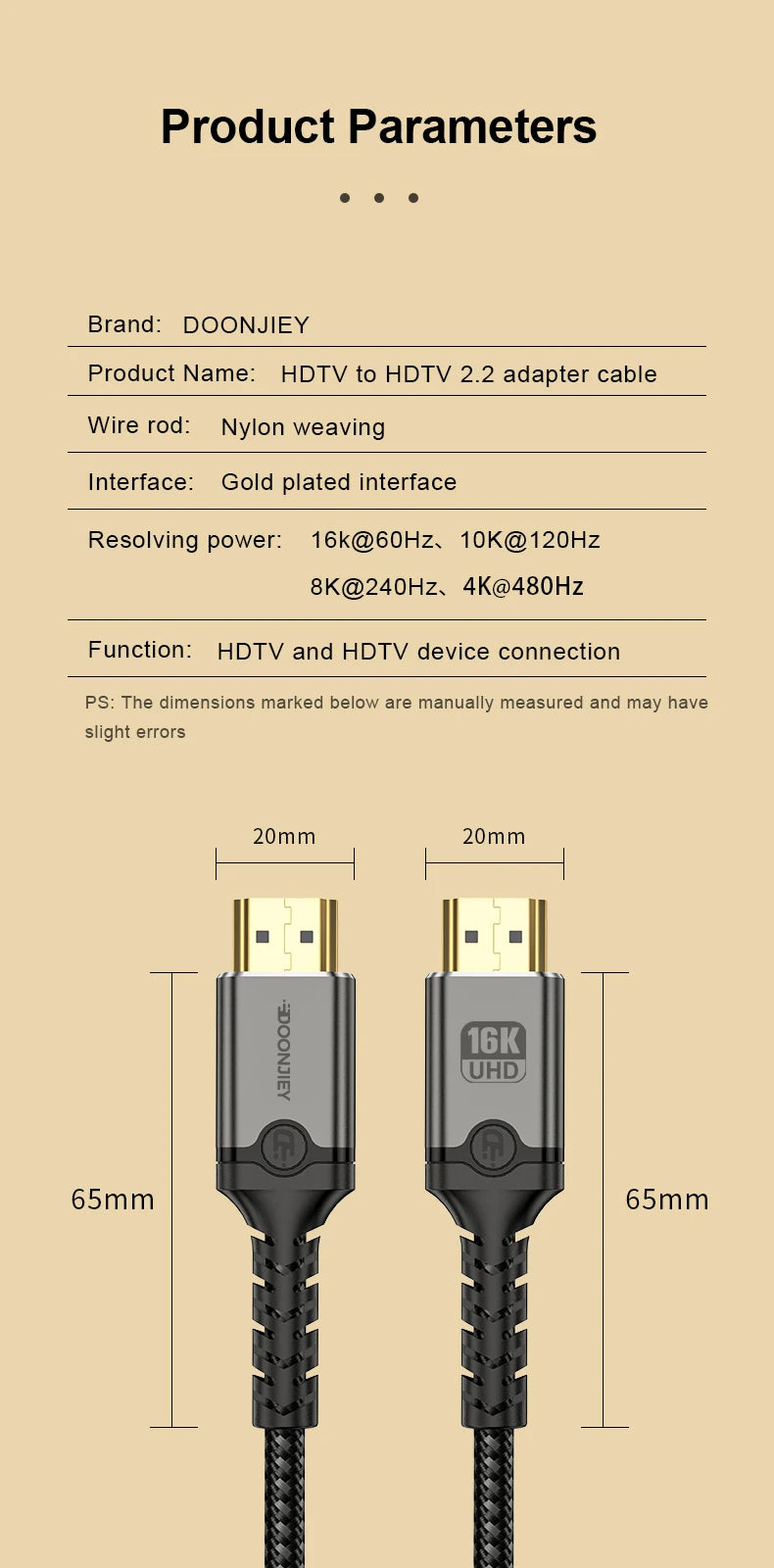 16K HDMI Cable 2.2 High Speed HDMI Braided Cord 16K@60Hz 10K@120Hz HDR 3D Film And Sound Effects For PS4 TV Laptop Monitor