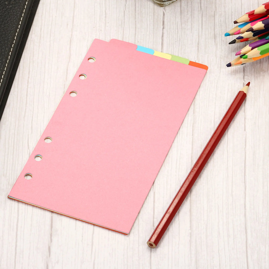 A6 Binder Index Dividers 4 Set 5 Tabs Cardboard Insertable Page for 6 Rings Binder Separating Papers Multi-Color File Divider