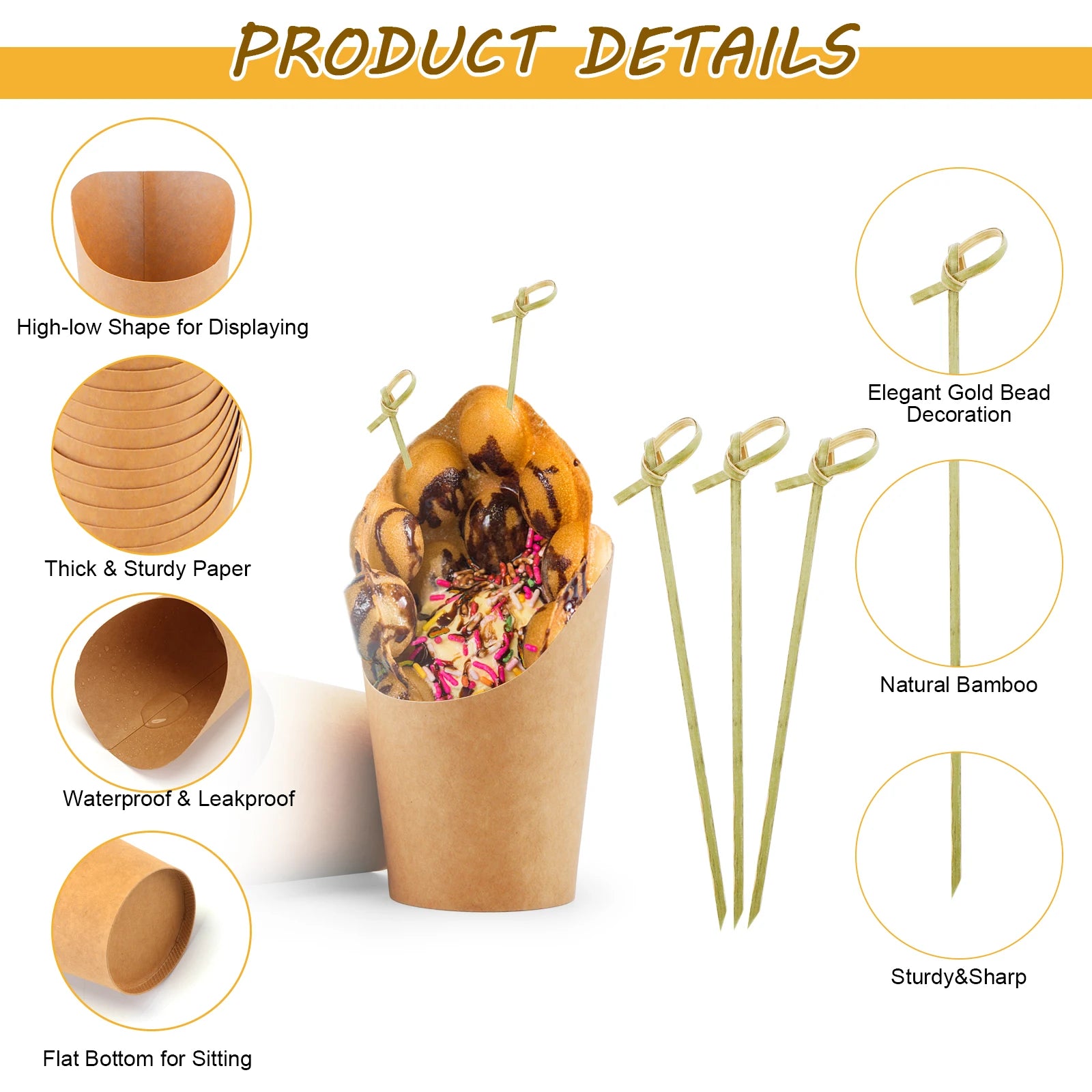 50Pcs French Fries Holder Disposable Kraft Paper French Fry Cup Charcuterie Cup Snack Dessert Potato Chips Box Party Supplies