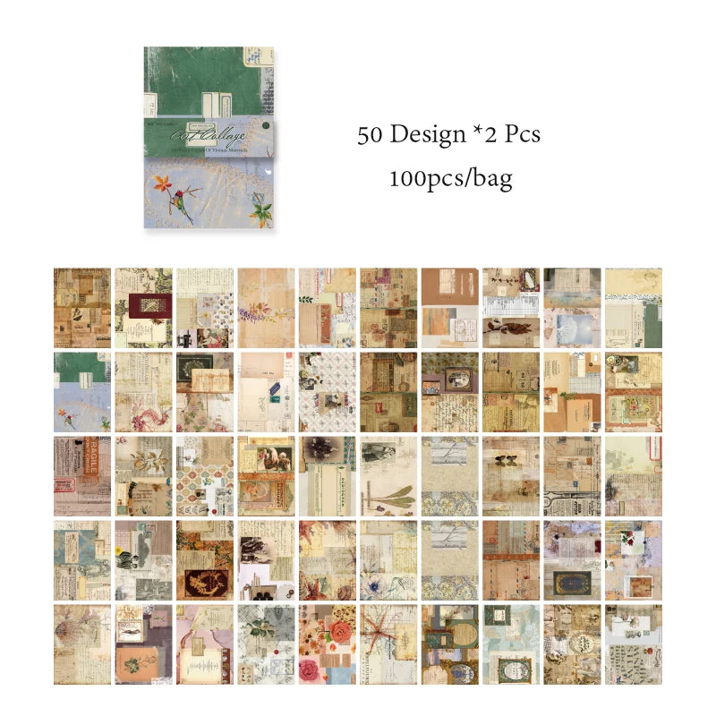 8 Style100Pcs/book Memo Material Paper Vintage Artistic Character Message Card Beautiful Flowers European Style DIY Hand Account