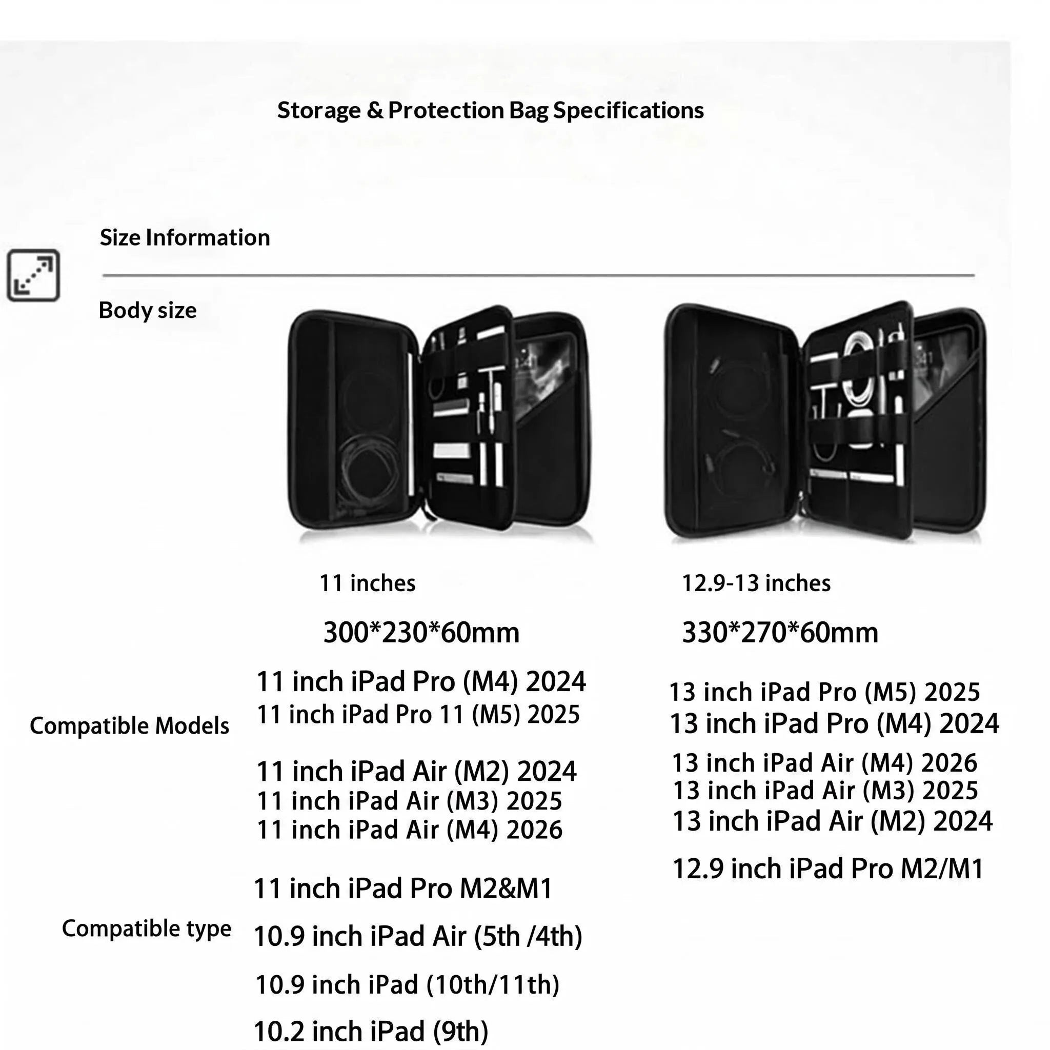 Tablet Bag For 2025 EVA Bag For 9-13 Inch Tablet Sleeve Case Fits iPad Air 11 10.9 inch iPad Pro 11 M4 iPad Pro 13 Inner Bag