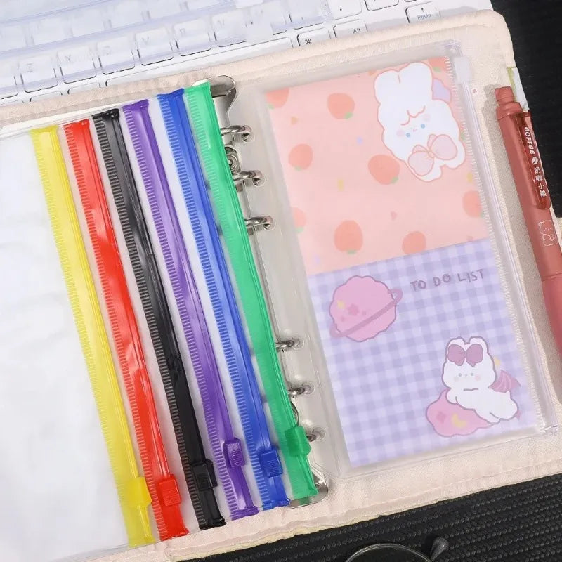 2-24Pcs Clear A6 6-Hole Binder Pockets Waterproof PVC Organizer Cash Budget Envelopes Zipper Binder Pouches for Notebook Planner
