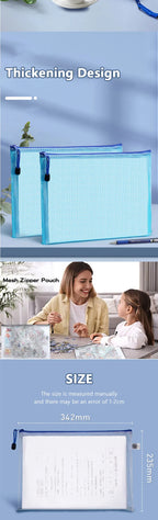 5PCS Stationery Storage Folder File Mesh Zipper Pouch A3 A4 A5 A6 B4 B5 Document Bag Zip File Folder School Office Supplies