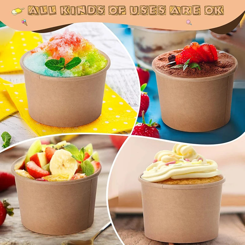 50Pcs Paper Ice Cream Cups, 8Oz Disposable Bowls for Hot Cold Food, Party Containers for Dessert, Sundae, Frozen Yogurt, Soup