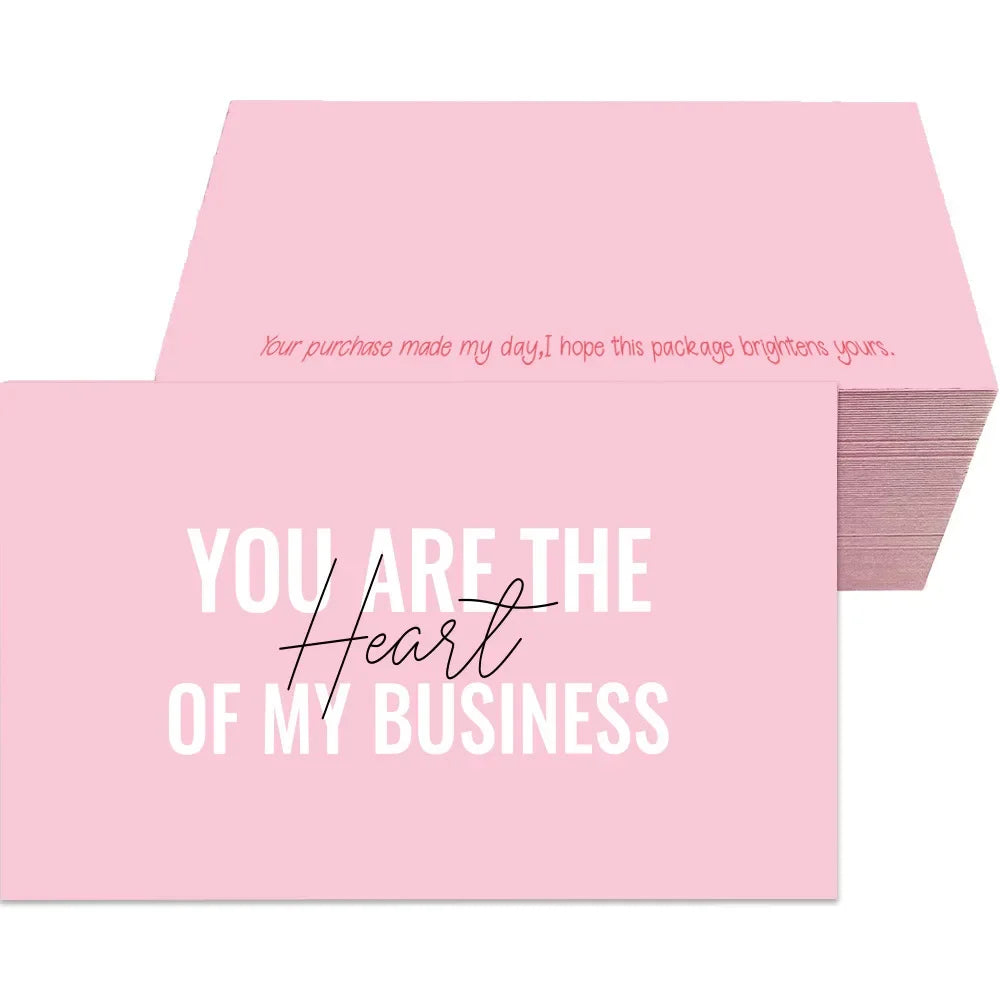 50pcs Pink Double Sided Thank You Cards for Small Business Gift Card Party Decoration Supplies Greeting Cards Package Decoration