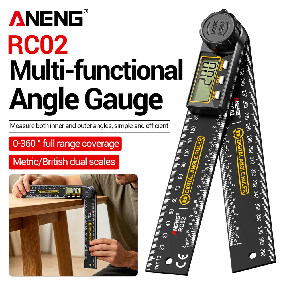 ANENG RC02 Digital Gauge Angle Goniometer Electronic Protractor Smart Inclinometer Angle Woodworking Tool Angle Finde 360°