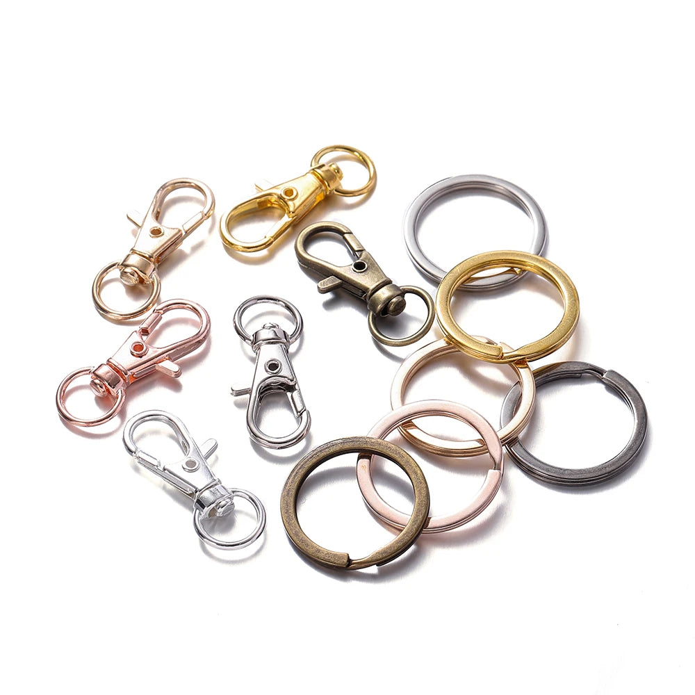 10/20Pcs Swivel Clasps Set Lanyard Snap Hooks with Key Chain Rings Keychain Clip Hooks for DIY Necklace Bracelet Chain Supplies