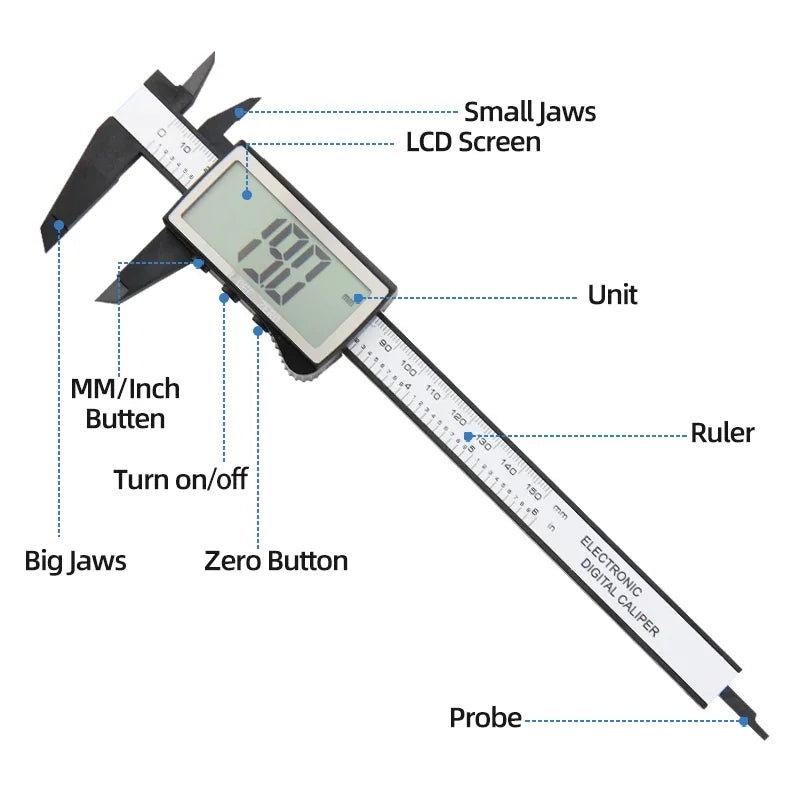 Digital Vernier Caliper Plastic Pachometer Digital Ruler Carpentry Tool Caliber Measuring Tool Digital Caliper Depth Gauge