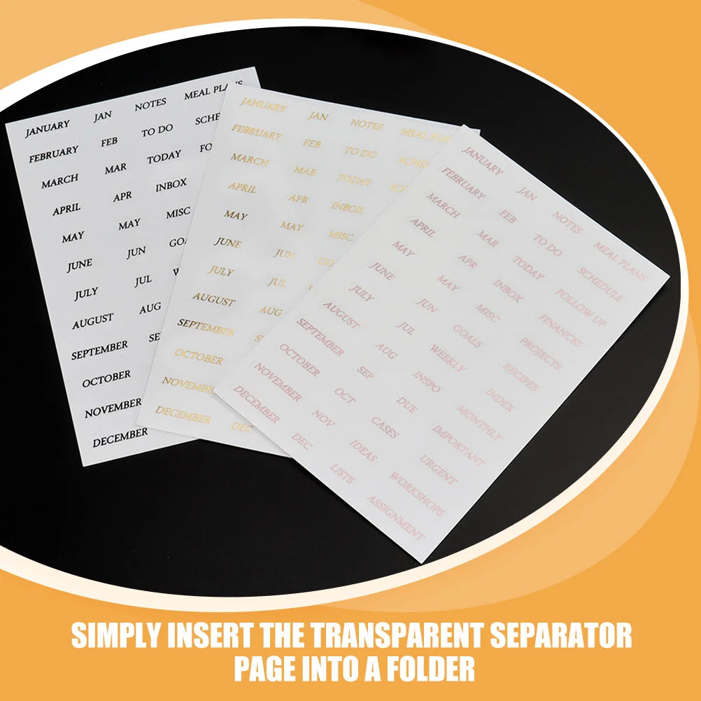 A5 Divider Tabs With Monthly Stickers 6-Hole Round Ring Transparent Pp Insertable Dividers For Loose Leaf Notebook Binder